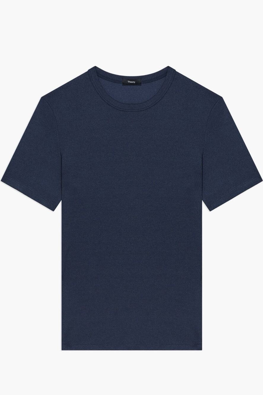 NWT Theory Navy Blue Textured Stretch Modal Crewneck T-Shirt Size L $185.00